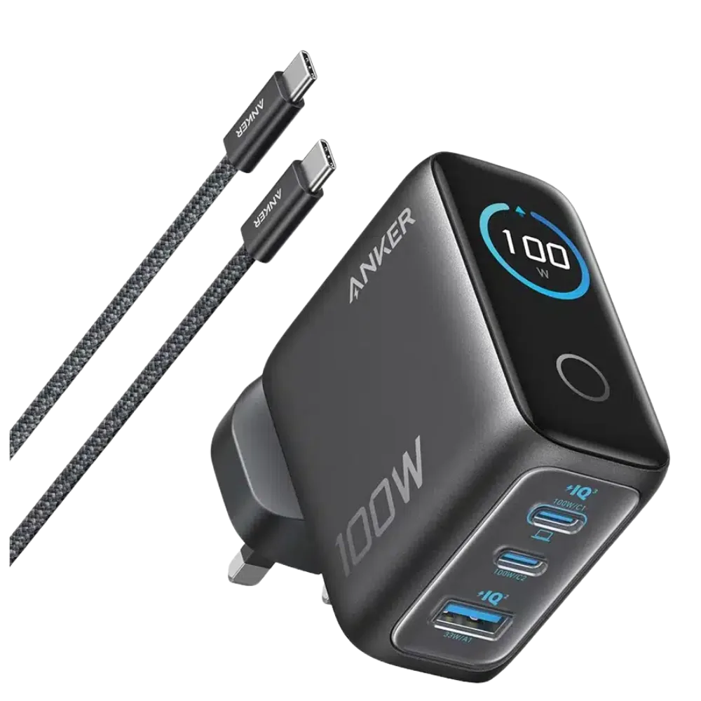 Anker Charger (100W, 3 Ports, Smart Display) | Black