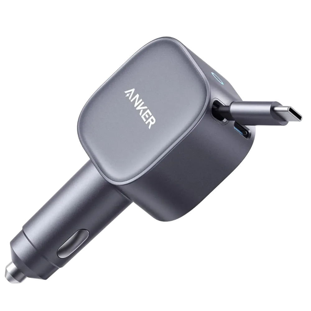 Anker Nano 75W 2-in-1 Car Charger with Retractable USB-C Cable - Black