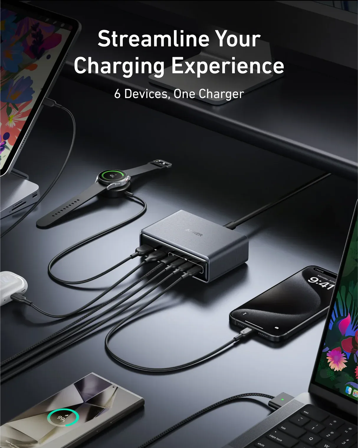Anker Prime 200W 6-Port Desktop Charging Station (4 USB-C & 2 USB-A) view 3