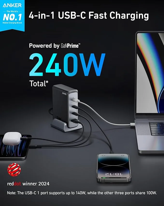 Anker Prime (240W, 4 Ports, Gan) Multi-Device Fast Charging Station view 2