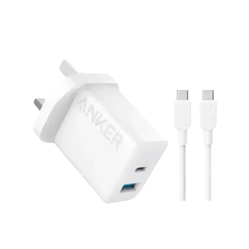 Anker Select (20W, 2 Port) Adapter With 5FT USB-C Cable - White