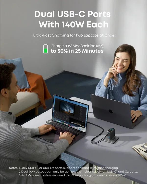 Anker Zolo (140W, 4-PORTS, PD 3.1) Adapter With USB-C Cable - Black view 3
