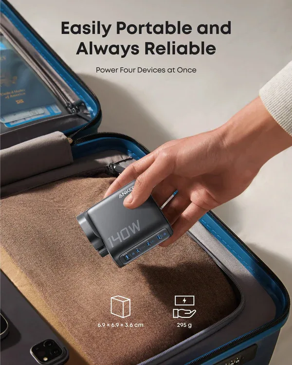 Anker Zolo (140W, 4-PORTS, PD 3.1) Adapter With USB-C Cable - Black view 4