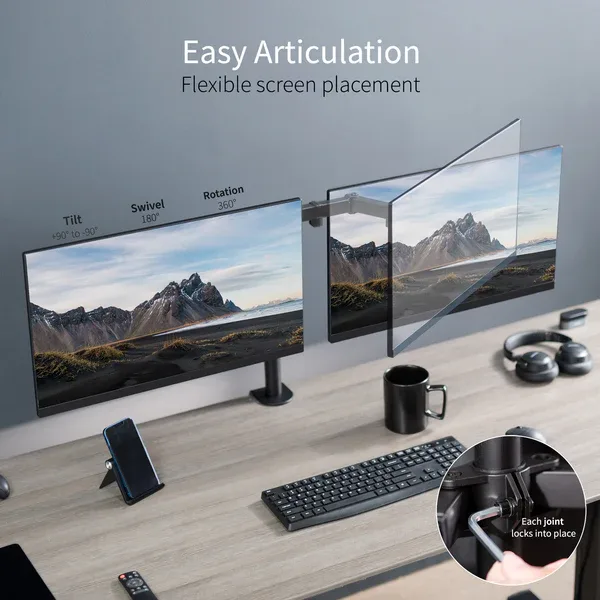 Dual Monitor Desk Mount Adjustable Stand 13-30 Inch Screens view 2