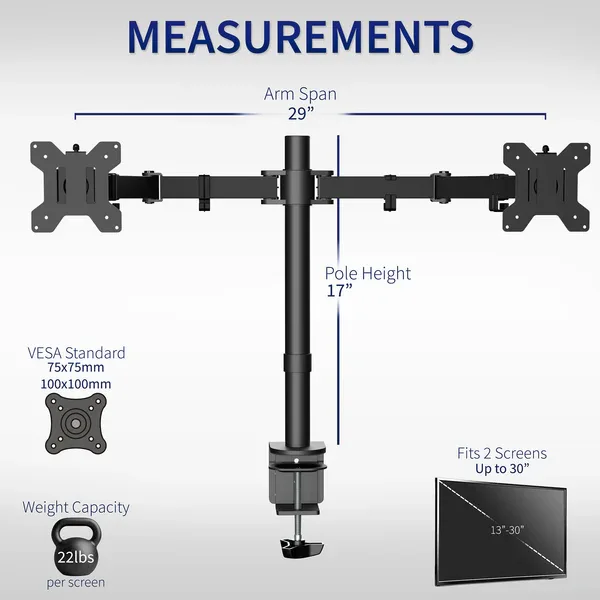 Dual Monitor Desk Mount Adjustable Stand 13-30 Inch Screens