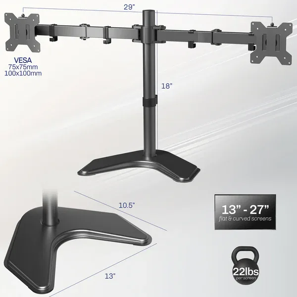Dual Monitor Desk Stand - Up to 13-27 Inch Screens