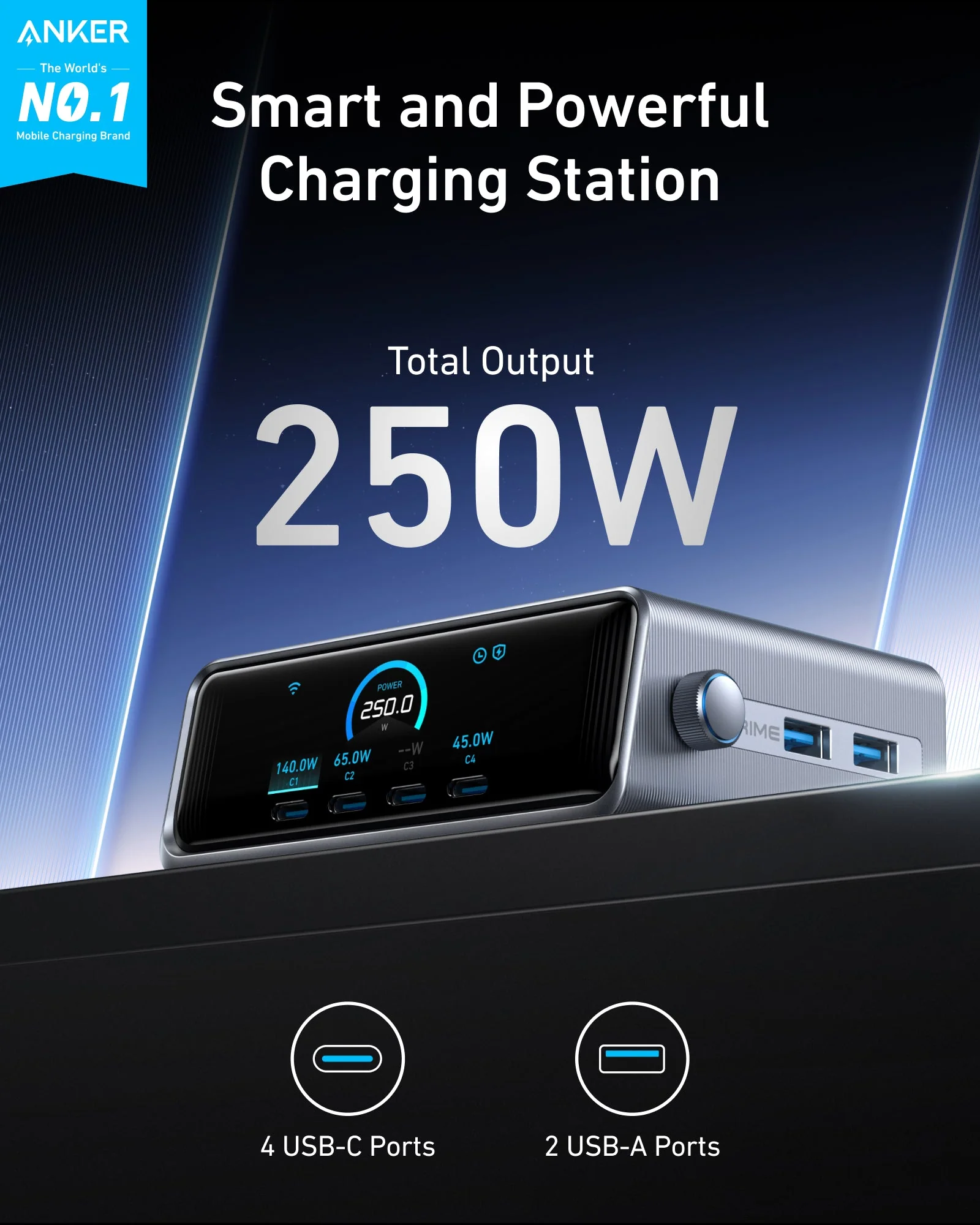 ANKER PRIME (250W, 6-PORTS, GaNPRIME) ULTRA-POWERFUL DESKTOP CHARGING SYSTEM view 2