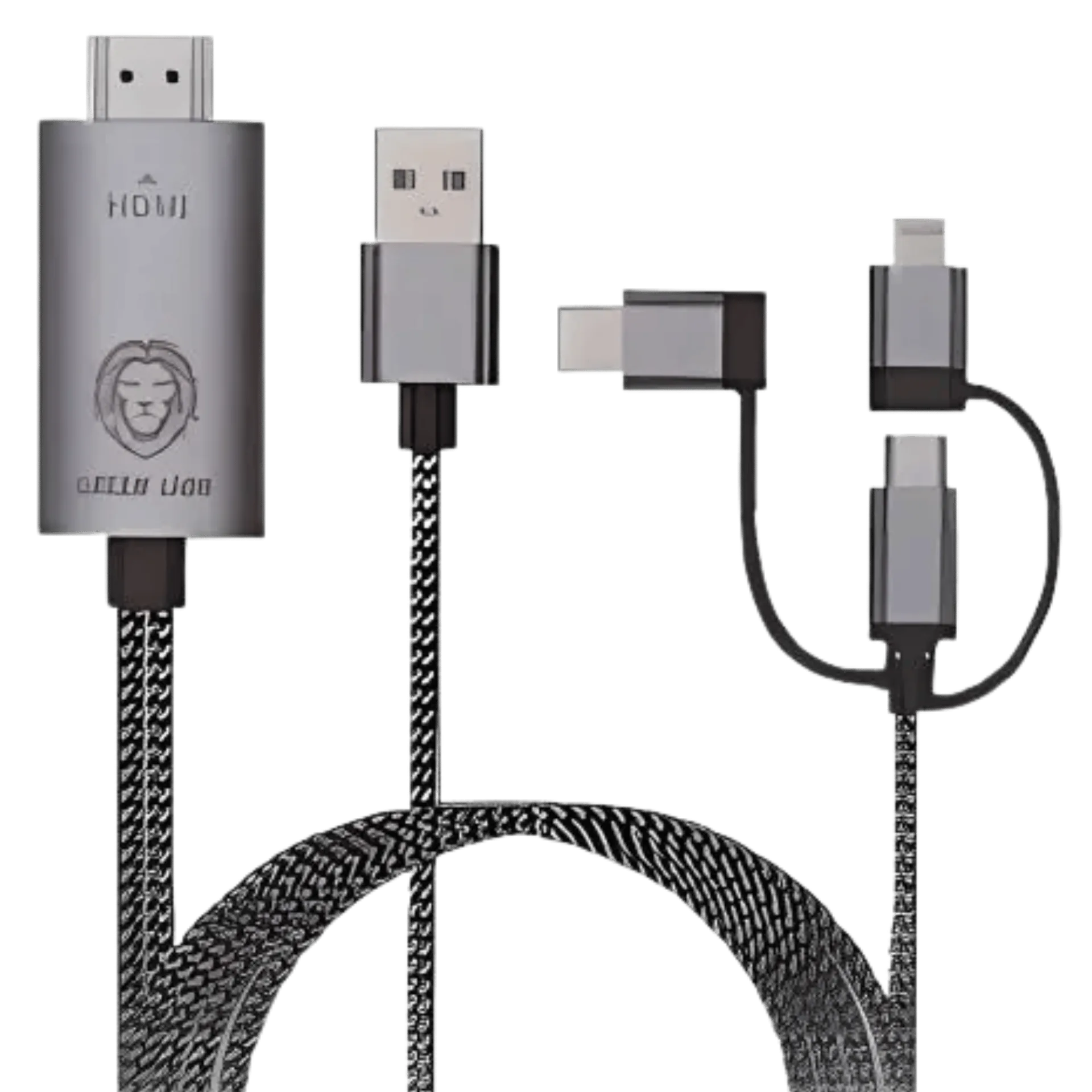 Green Lion 3-in-1 Fast Charging Braided Cable 1.2M - Black (GN3IN1CCBK)