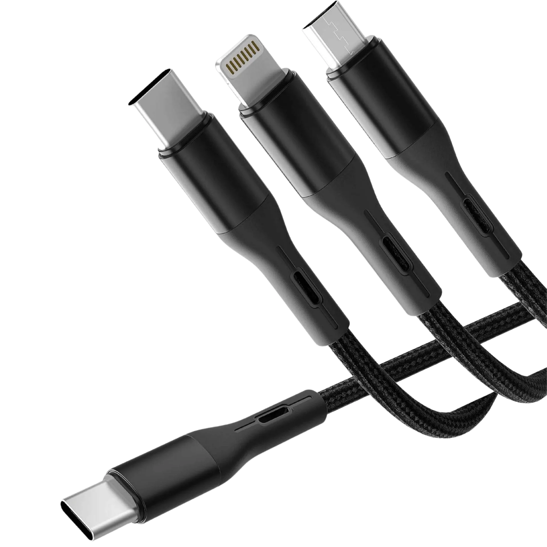 Green Lion 3-in-1 Fast Charging Braided Cable 1.2M - Black (GN3IN1CCBK)