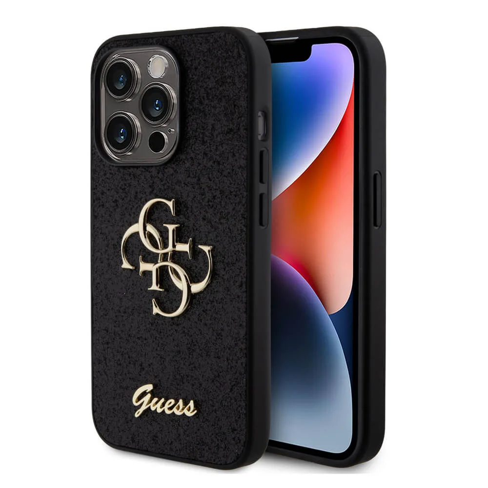 Guess Rhinestone Case With Metal Logo For iPhone 15 Pro - Black