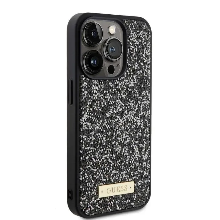 Guess Rhinestone Case With Metal Logo For iPhone 15 Pro Max - Black
