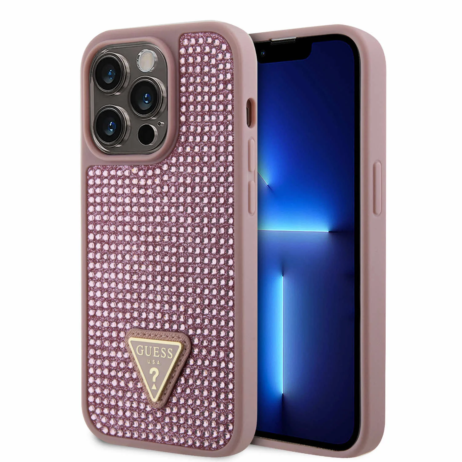 Guess Rhinestone Case With Metal Logo For iPhone 15 Promax - Clear
