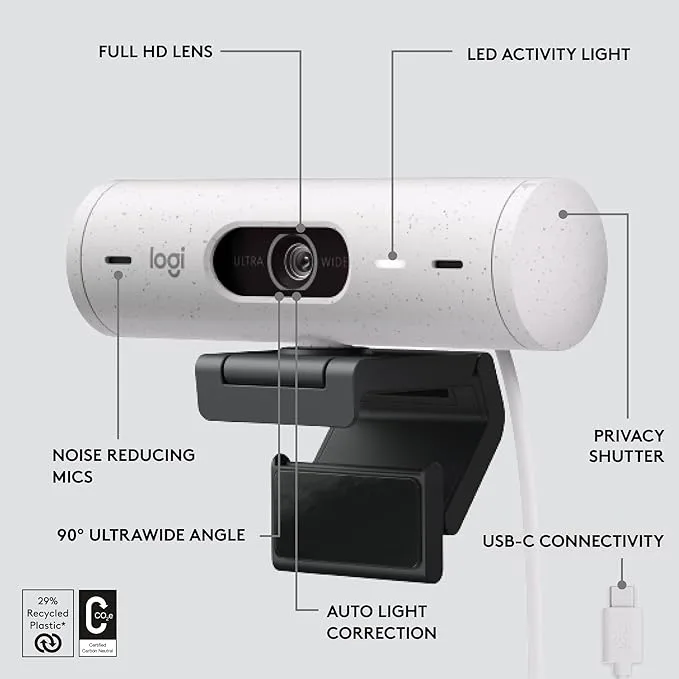 Logitech Brio 500 Full HD Webcam With HDR - White view 3