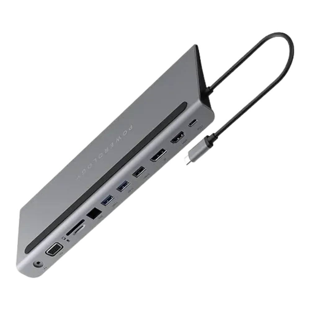 Powerology 11 In 1 Multi-Display USB-C Hub & Laptop Stand 100W - Gray