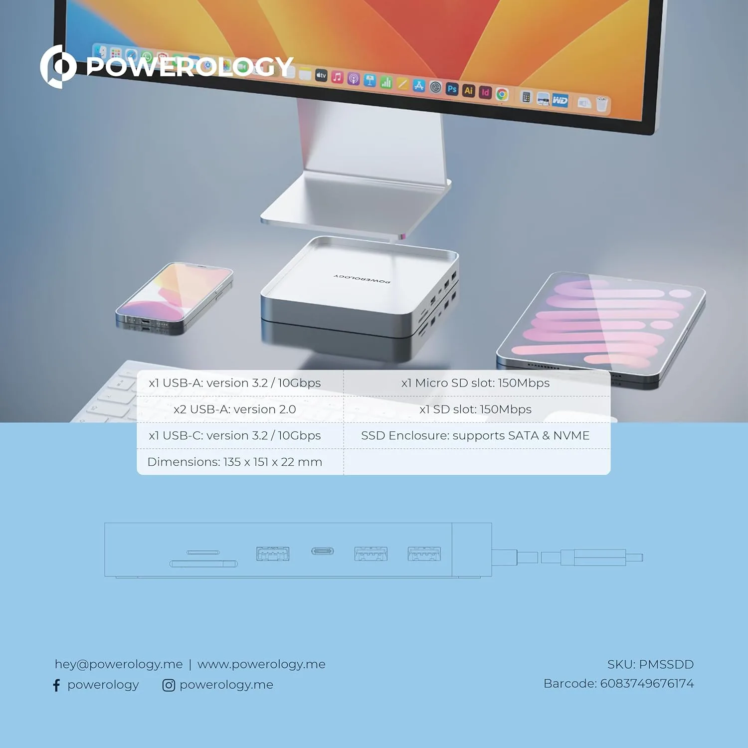 Powerology iMac 24 Inch Usb- C Dock With SSD Enclosure 10GBPS - Gray view 2