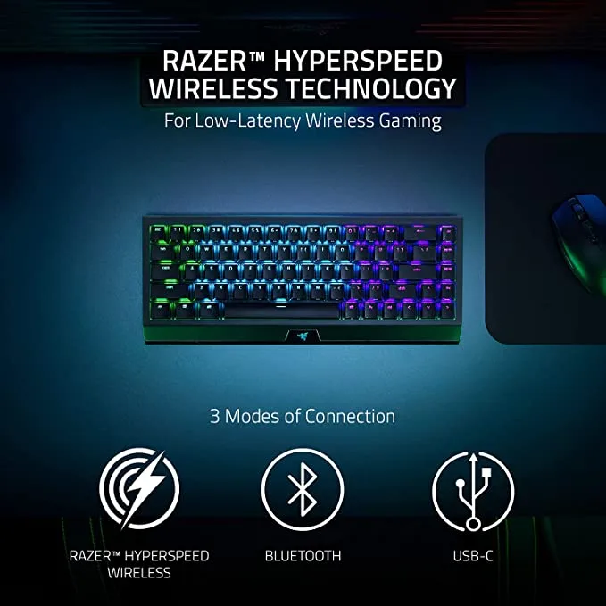Razer Blackwidow V3 Mini Hyperspeed Phantom Edition 65% Wireless Mechanical Gaming Keyboard - Green Switch view 3