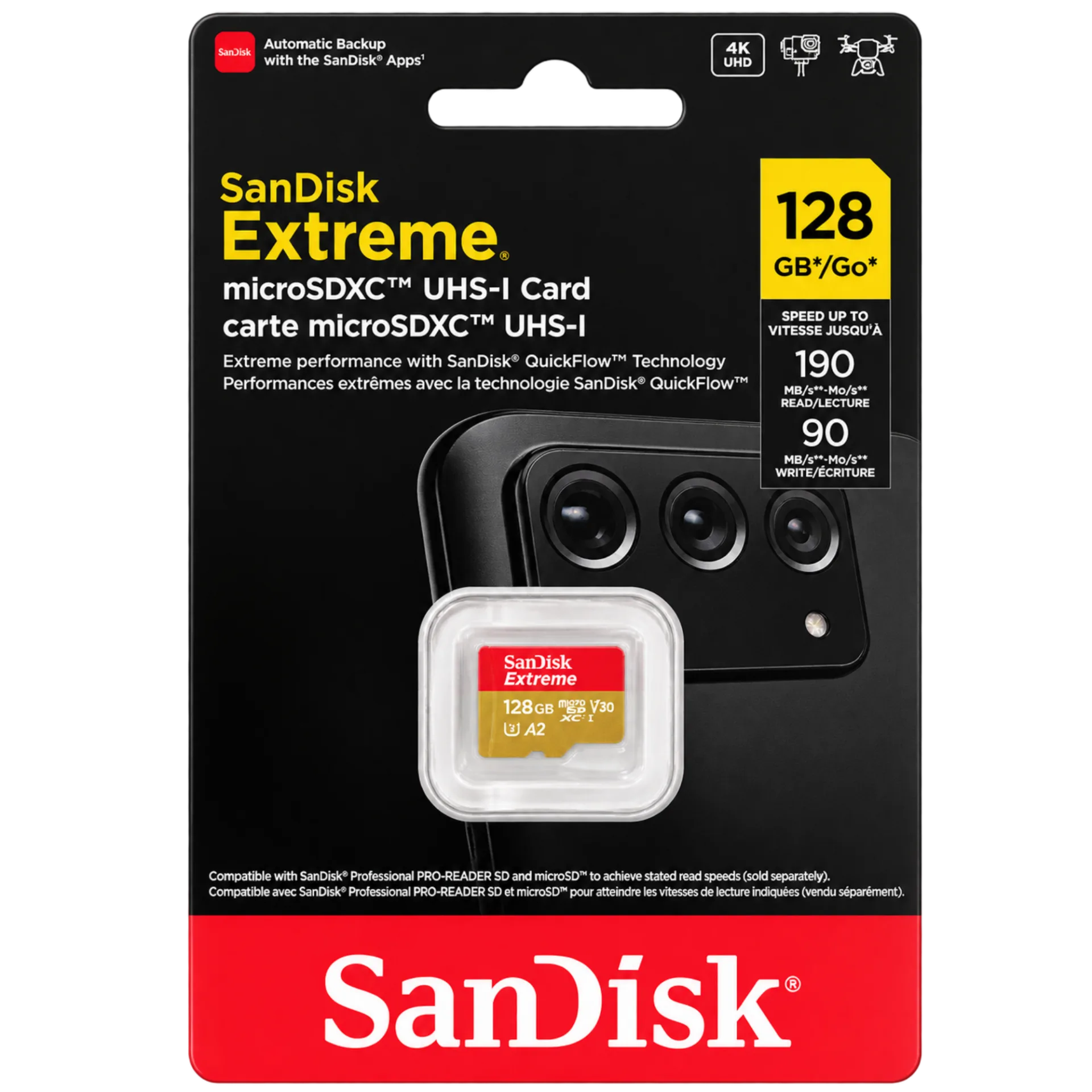 SanDisk 128GB Extreme microSDXC UHS-I Memory Card (SDSQXAA-128G-GN6MN)