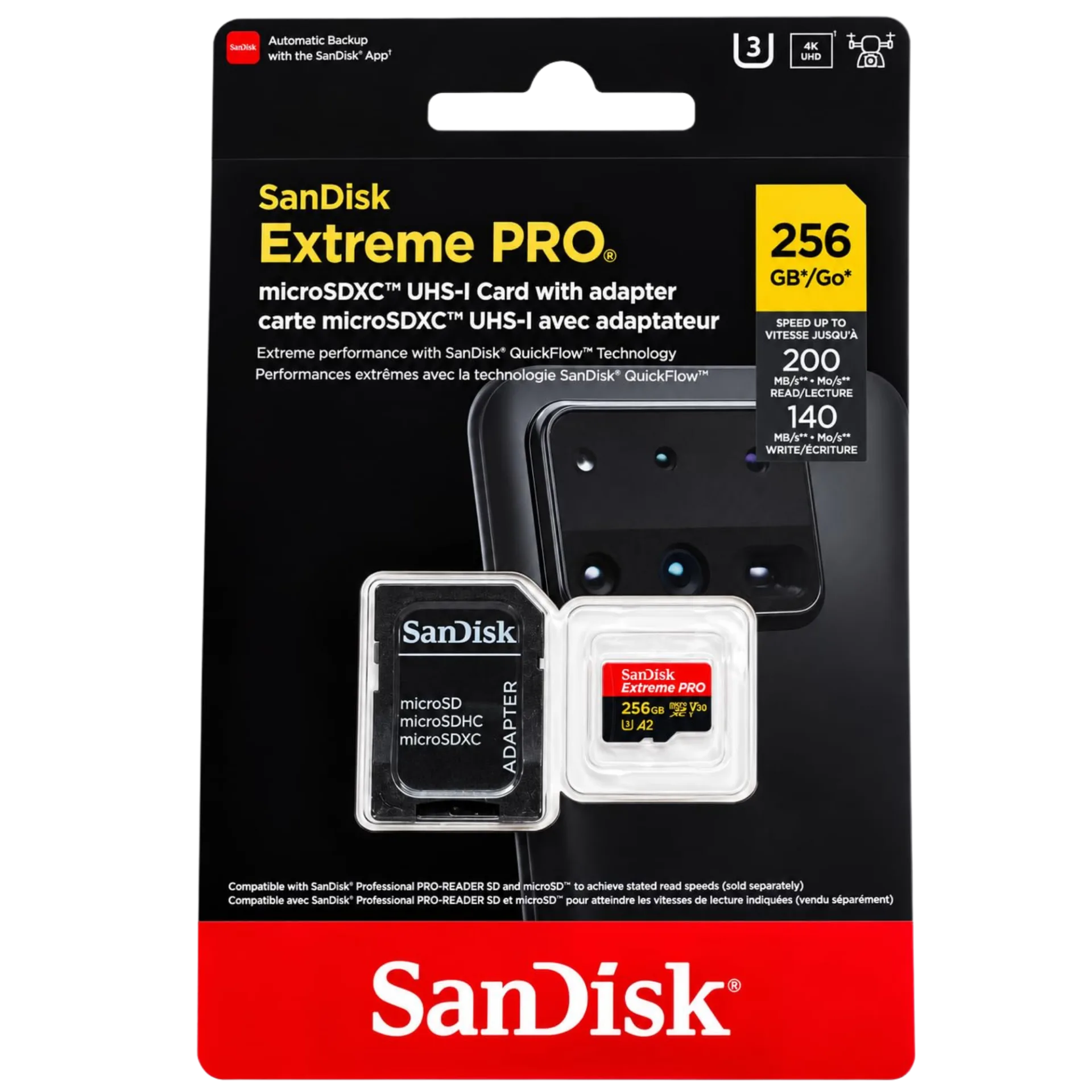 SanDisk 256GB Extreme PRO microSDXC UHS-I Memory Card with Adapter (SDSQXCD-256G-GN6MA)