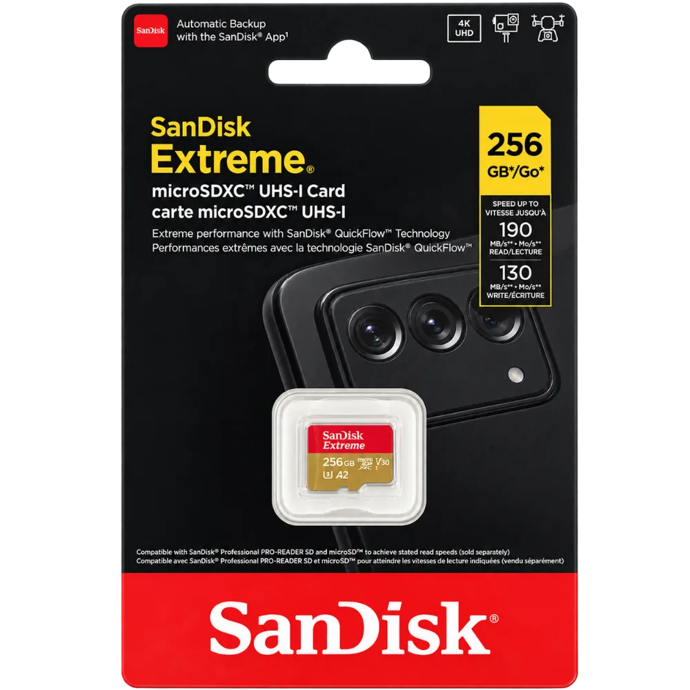 SanDisk Extreme 256GB microSDXC UHS-I Memory Card - SDSQXAV-256G-GN6MN