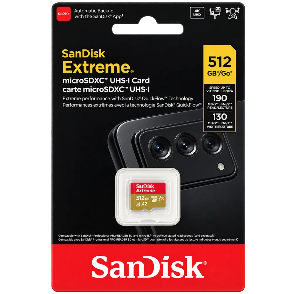 SanDisk Extreme 512GB microSDXC UHS-I Memory Card - SDSQXAV-512G-GN6MN