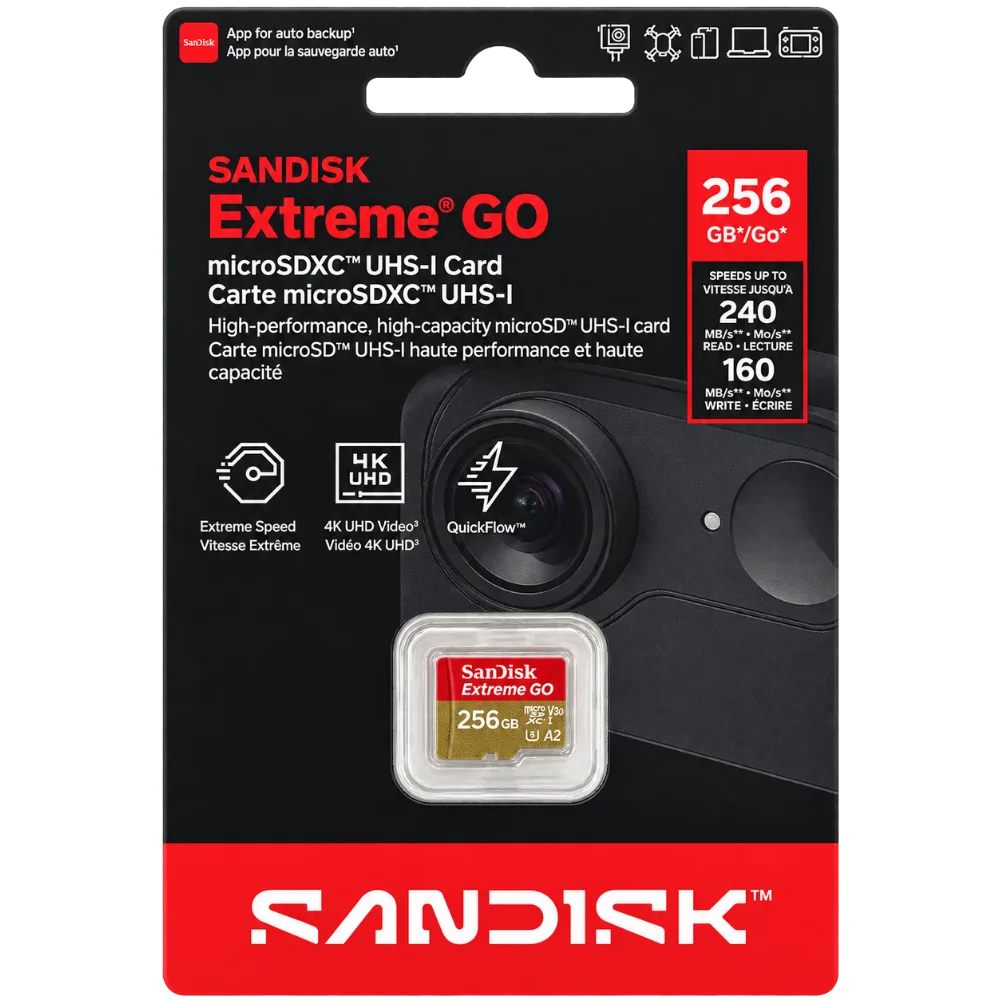 SanDisk Extreme GO 256GB microSDXC UHS-I Memory Card 240MB/s - SDSQXGN-256G-GN6MN