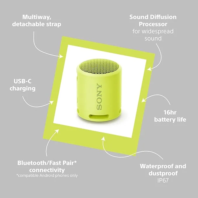 Sony SRS-XB13 Portable Bluetooth Speaker - Yellow view 2