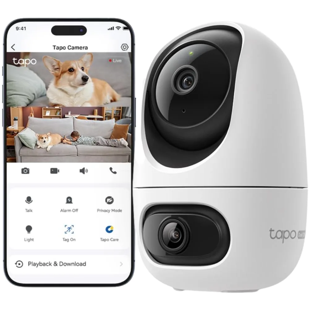 TP-Link Tapo C245D Dual Lens 2K Pan/Tilt Security Camera - White