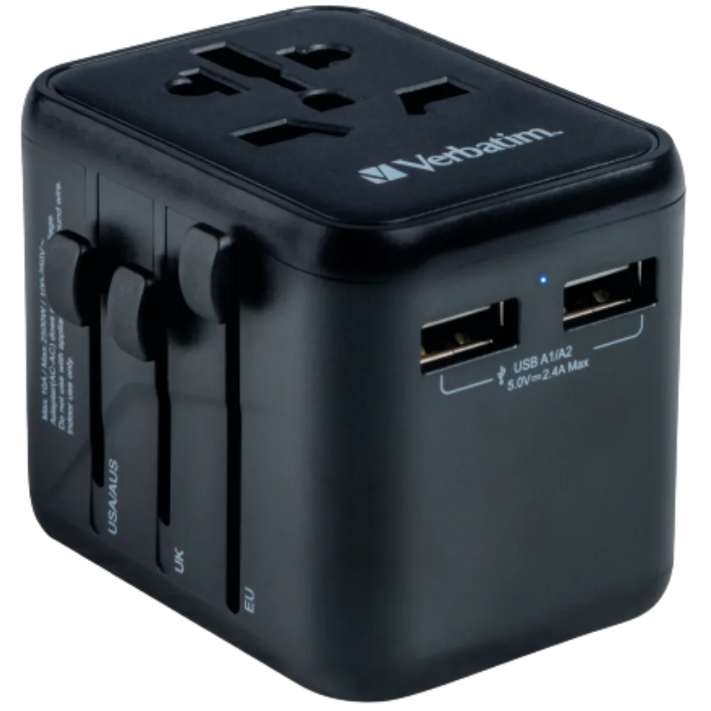 Verbatim UTA-01 Universal Travel Adapter 12W with 2 USB-A Ports (49543)
