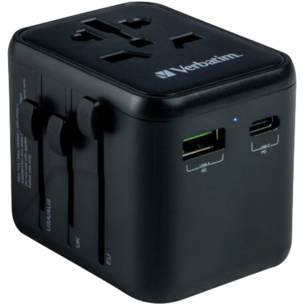 Verbatim UTA-02 Universal Travel Adapter 20W with USB-C & USB-A (49544)